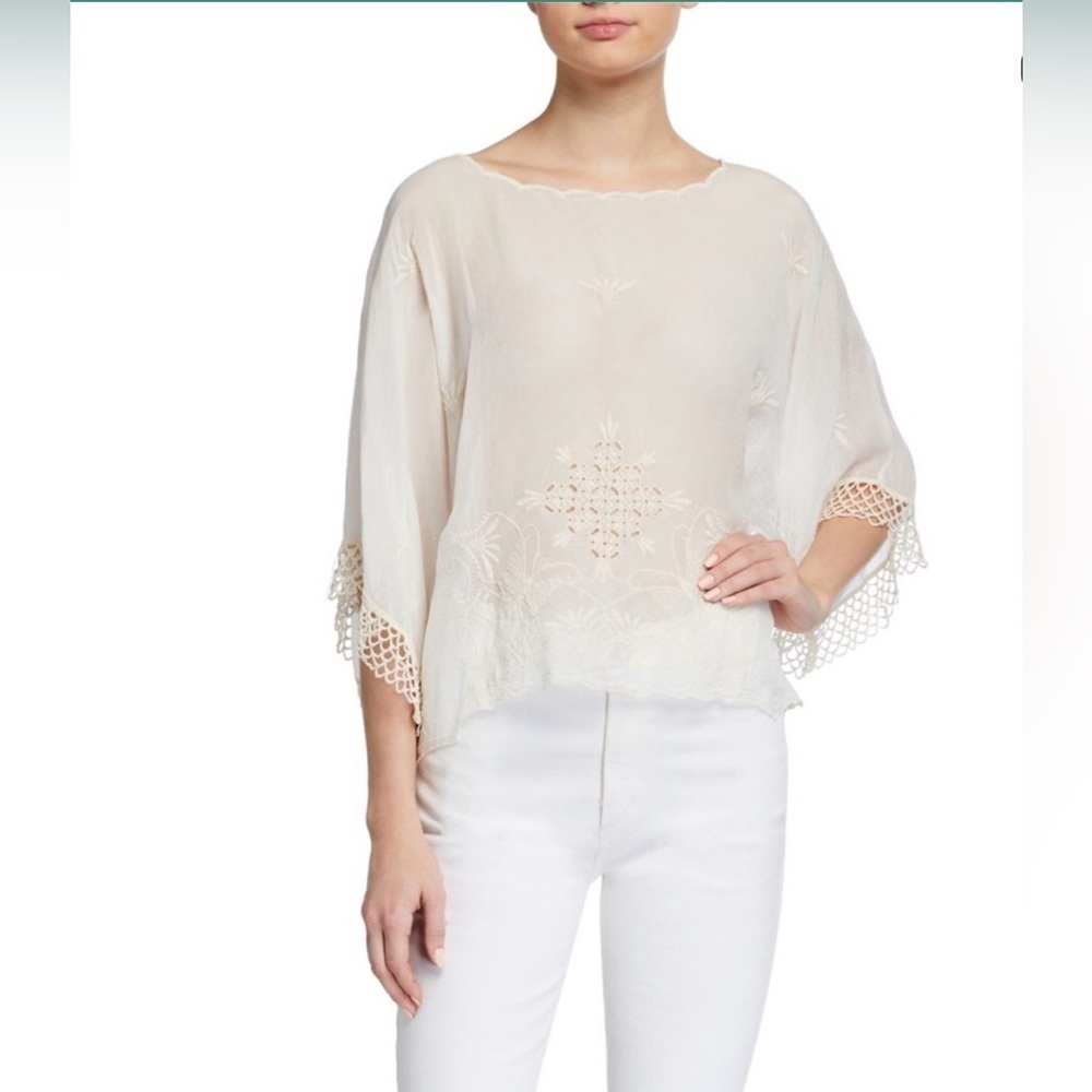 NWT JOHNNY WAS Cream natural Brando Embroidered CROPPED Top BLOUSE XXL